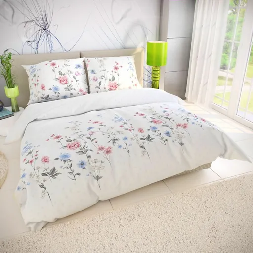 Lenjerie de pat din bumbac Kvalitex Delux Pajiște roz, 240 x 200 cm, 2 buc. 70 x 90 cm