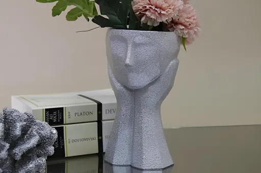 Ghiveci, CY0457, 11x20x11 cm, Poliester, Argintiu