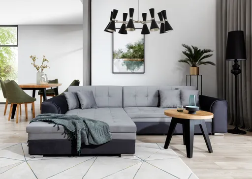 Coltar extensibil stanga 4 locuri, ELTAP, Sorento, 296x194x78 cm, lemn/poliester, gri deschis/gri inchis