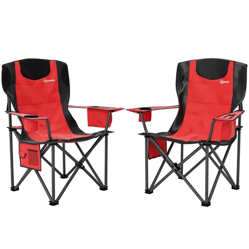Outsunny Set 2 Scaune de Camping Pliabile cu Geantă Frigorifică, Suport pentru Pahare și Tetieră, 94x62x100 cm, Roșu | Aosom Romania