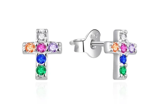 Agato Cercei din argint Cruce cu zirconii colorate AGT-E169PC