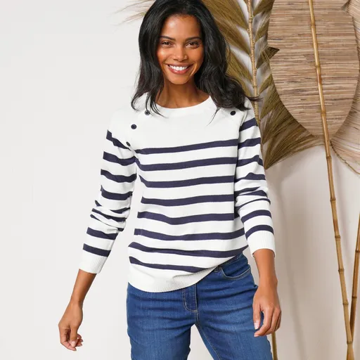 Pulover în dungi cu nasturi decorativi