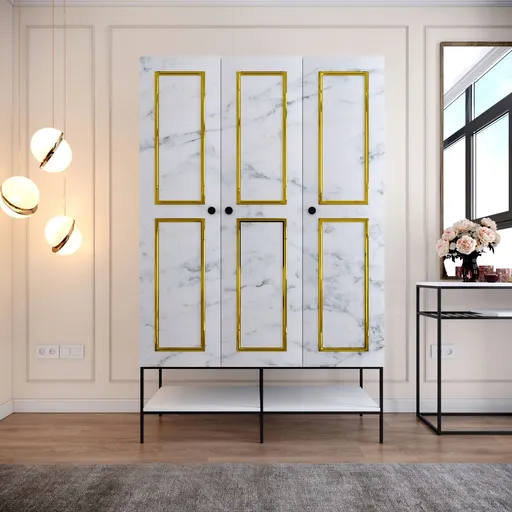 Dulap pentru haine, Hanah Home, Martin 3, 126x200x50 cm, Alb / Negru / Auriu