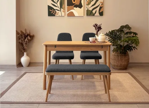 Set masa extensibila si scaune, Hanah Home, Vina Mini 01 1053, Stejar / Antracit