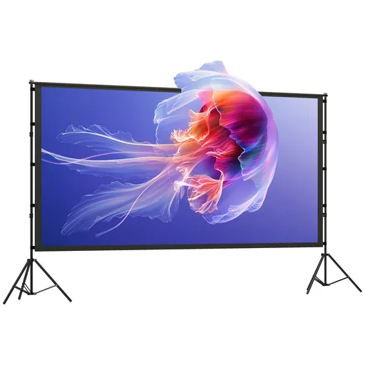 HOMCOM Ecran de Proiecție 120" 4K/8K HD Format 16:9 cu 2 Trepiede Pliabile, Ecran Portabil cu Față Dublă, Unghi Larg de 160°, pentru Cinema Acasă sau