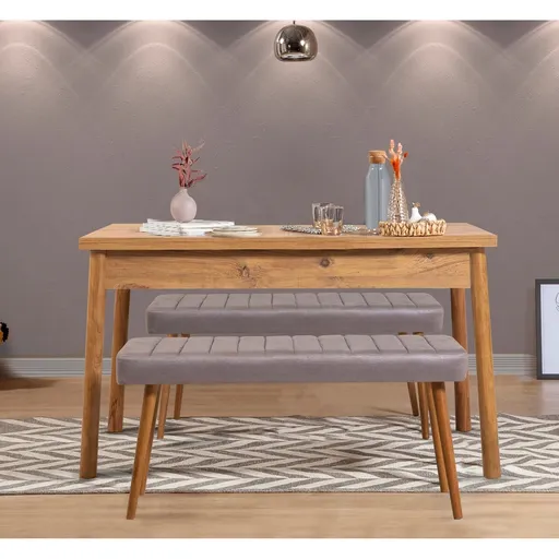 Set masa si 2 banci, Hanah Home, Costa 0701, Pin Atlantic / Gri