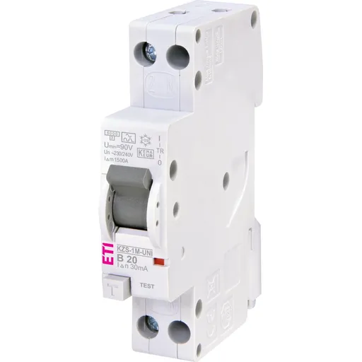 Intrerupator automat cu diferential RCBO KZS-1M-UNI 1P+N B20/30mA, curba B, tip A Eti 002176025