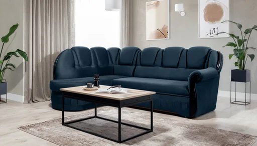 Coltar extensibil stanga 3 locuri ELTAP, L-078, Lord, 243x180x112 cm, lemn/poliester, albastru inchis/negru