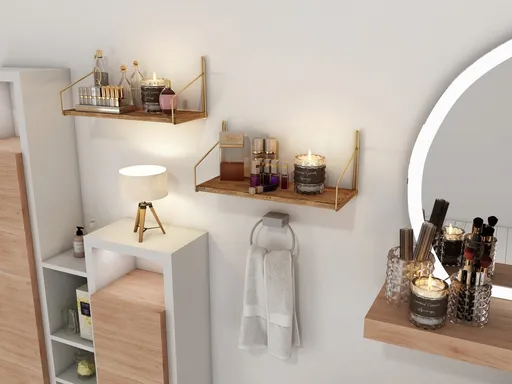 Raft de perete, Hanah Home, Dekoratif Duvar Rafı, 45x16x16 cm, Auriu/Maro