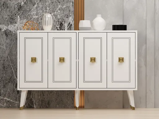 Consola, Hanah Home, Hartın, 120x80x30 cm, Alb/Auriu