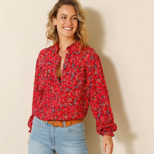 Bluză Crepon cu volane și imprimeu