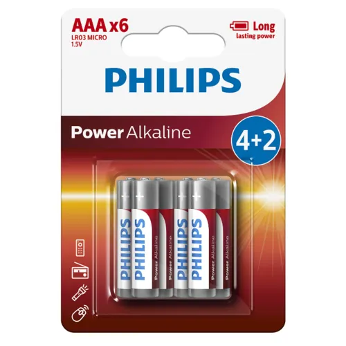 Philips Baterii AAA 1,5 V Power Alkaline, 4 + 2bucăți