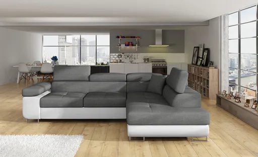 Coltar extensibil dreapta 4 locuri, ELTAP, Anton, 272x203x85 cm, lemn/poliester, gri/alb