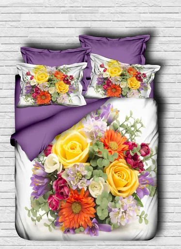 Lenjerie de pat pentru o persoana, L'essentiel Maison, 105, Lilac / White / Yellow / Orange / Green