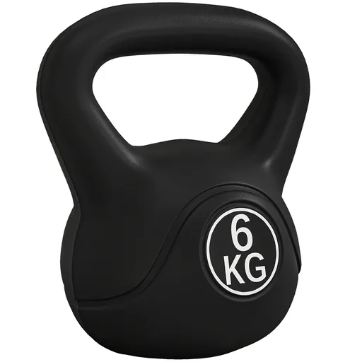 HOMCOM Kettlebell de 6 kg pentru Sport și Fitness cu Bază Plată și Mâner, Greutate din Plastic, 20x13x22 cm, Negru | Aosom Romania