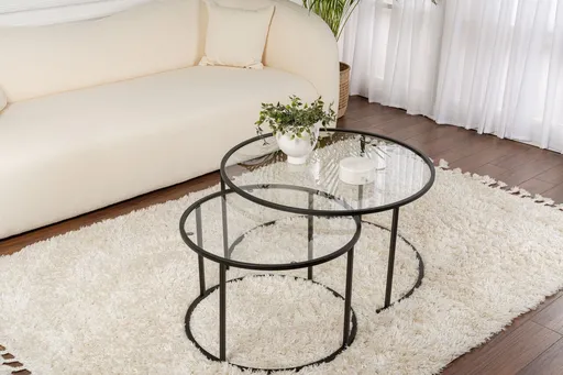 Set masute de cafea, Hanah Home, Aurum, Negru/Transparent