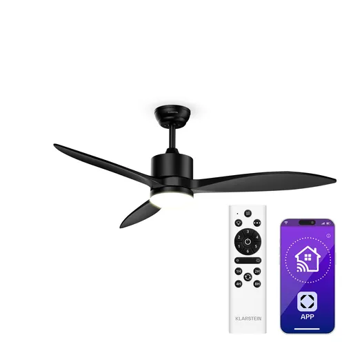 Klarstein Ventilator de tavan inteligent SkyBreeze cu lumină | 132 cm | 27 W | Silențios | LED | Lemn