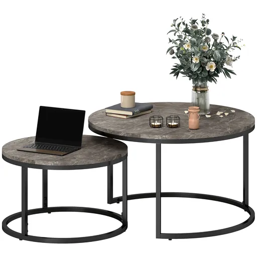 HOMCOM Set de 2 mese laterale înglobabile design industrial cu blaturi imitație de ciment și picioare metalice gri | Aosom Romania