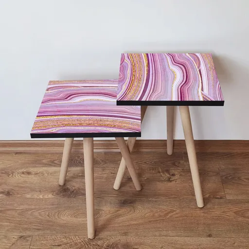 Set masute 2 piese, Hanah Home, 2Shp88, Roz / Auriu / Alb