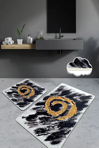 Set covorase de baie, L'essentiel Maison, Dagger, Poliester, Negru / Alb / Auriu