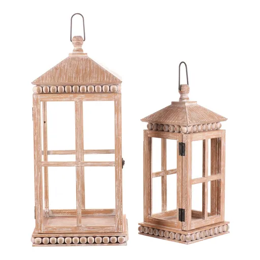 Set de lanterne din lemn Almonte 2 bucăți,alb-maro