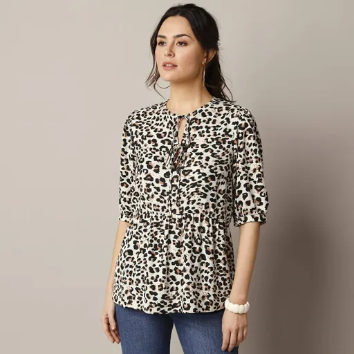 Bluză cu cravată, imprimeu piele de animal