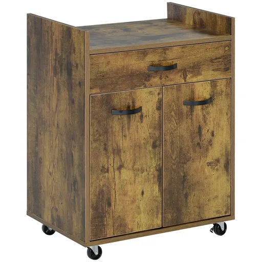 HOMCOM Cărucior de Bucătărie, Insulă de Bucătărie din Lemn cu 4 Roți și Raft Reglabil, 60x40x77 cm, Maro Rustic | Aosom Romania