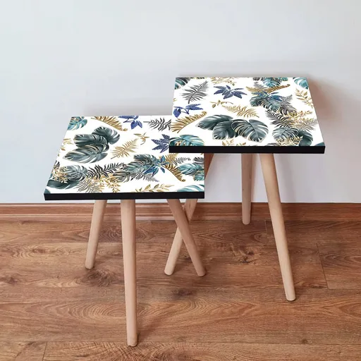 Set masute 2 piese, Hanah Home, 2Shp217, Gri / Verde / Alb / Auriu