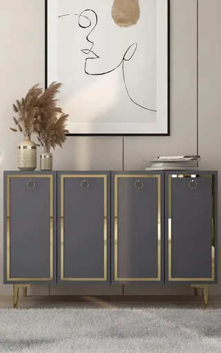 Consola, Hanah Home, Wolly KM120, 120x75x29.6 cm, Antracit / Aur