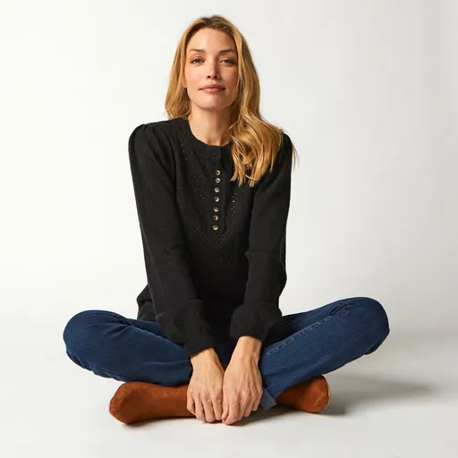 Pulover azuriu cu decolteu tunică cu nasturi