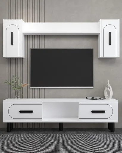 Comoda TV, Hanah Home, Yosun Bohem, 150x44.6x29.6 cm, PAL , Alb/Negru