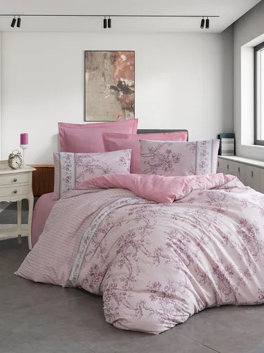 Lenjerie de pat dubla, L'essentiel Maison, Roza, 65% bumbac/35% poliester, Roz