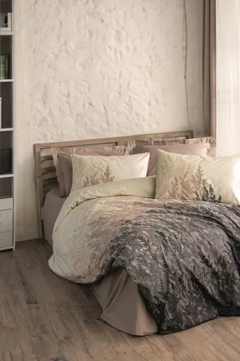 Lenjerie de pat pentru o persoana, L'essentiel Maison, Lindon, Bumbac Ranforce, Bej