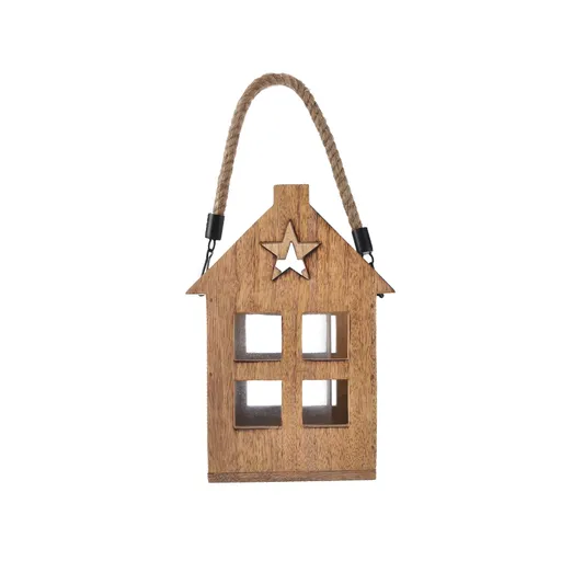Felinar din lemn de mango 4Home Shining Star, 18 x 15 x 25 cm