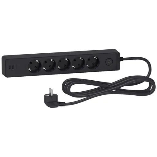 Prelungitor Unica 2P+E, 5 prize + 2 USB + intrerupator, 3m, antracit Schneider ST945U3B