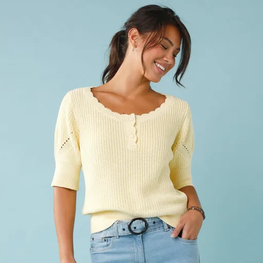 Bluză tricotată cu mâneci până la cot, pentru persoane cu o siluetă mai mică