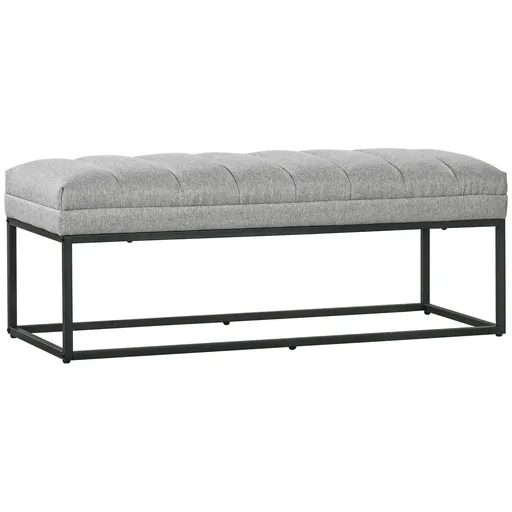 HOMCOM Banc design modern, scaun căptușit în material aspect lin gri și structură din metal negru, suport 200 kg, 120x44x45,5cm | Aosom Romania