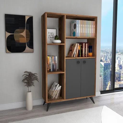 Corp biblioteca, Hanah Home, Meldan, 135.6x80x25 cm, Nuc deschis / Antracit
