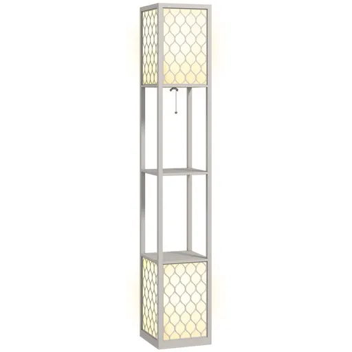 HOMCOM Lampadar cu rafturi 2 lampi 2 rafturi 4 nivele MDF gri model de fagure 26 x 26 x 156 cm gri | Aosom Romania
