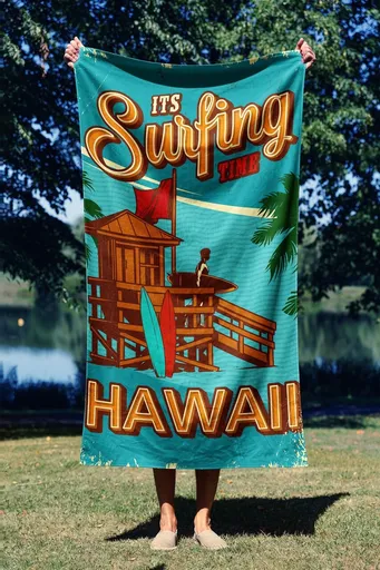 Prosop de plaja, L'essentiel Maison, Surfing Time Hawaii 70, 70x130 cm, Multicolor