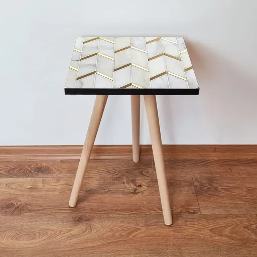 Masuta, Hanah Home, Shp273, 35x42x35 cm, Alb / Gri / Auriu