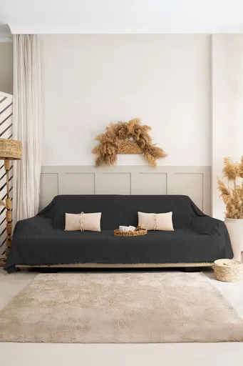 Cuvertura de pat, L'essentiel Maison, Rio, Bumbac reciclat, Fumuriu