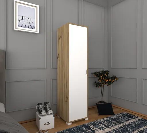 Dulap pentru haine, Hanah Home, 40 Cm 1600-014, 40x183x45 cm, Nuc deschis / Alb