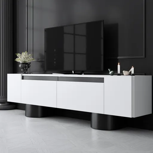 Comoda TV, Hanah Home, Bohem, 180x50x30 cm, Alb/Negru