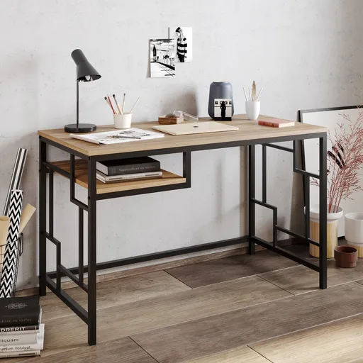 Birou, Hanah Home, Victory, 120x75x60 cm, Nuc negru