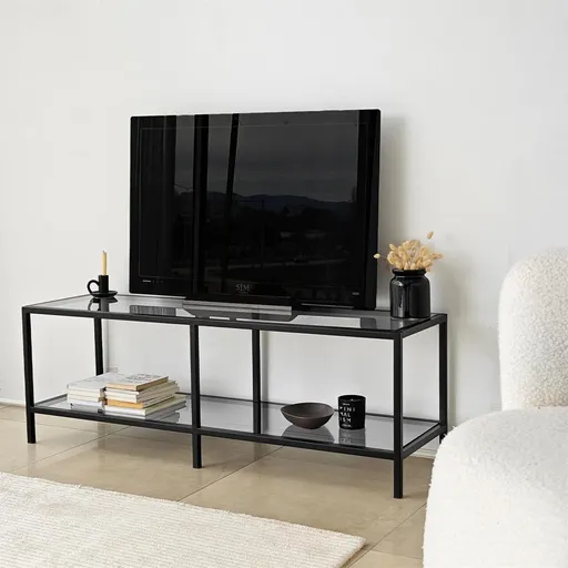 Comoda TV, Hanah Home, Basic, 130x45x40 cm, Gri închis/negru