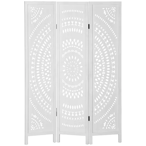 HOMCOM Paravan Interior cu 3 Panouri, Separator Pliabil de Interior, din Lemn Cioplit, 120x170 cm, Alb | Aosom Romania