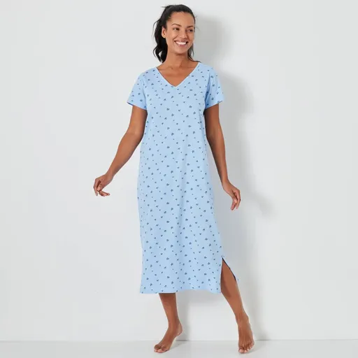 Cămașă de noapte lungă cu mâneci scurte și imprimeu floral