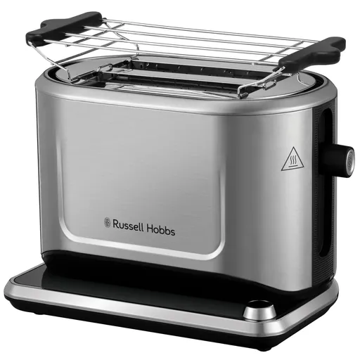 Prajitor de paine Russell Hobbs Attentiv 26210-56, 1640W, 2 felii, 6 trepte, Centrare, Control tactil, LED, Depozitare, Fara BPA si PFAS, Inox/Negru