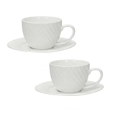 Set 2 cesti cu farfurie pentru cafea, Optical, Brandani, D12.5x5.5 cm, portelan New Bone China